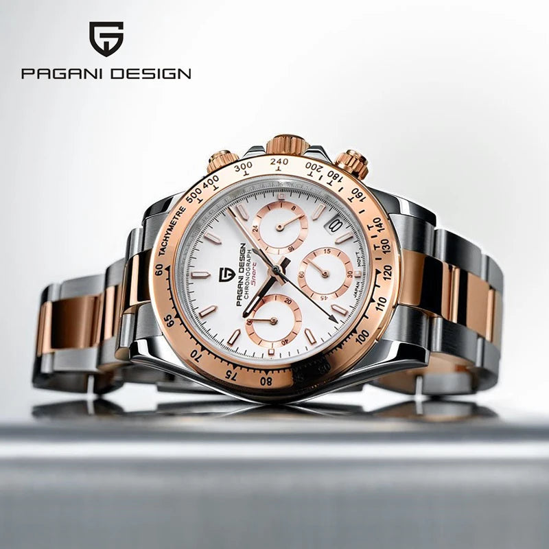 PAGANI DESIGN New Men's Watches Quartz Wristwatch Rose Gold Luxury Watch For Men Chronograph 100M Waterproof  VK63 Movt Clock