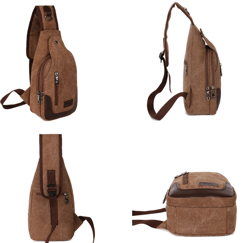 YoReAi  Men's Messenger Bag Outdoor Khaki Fashion Canvas Leather Satchel Sling   Cross Body  Chest Packs