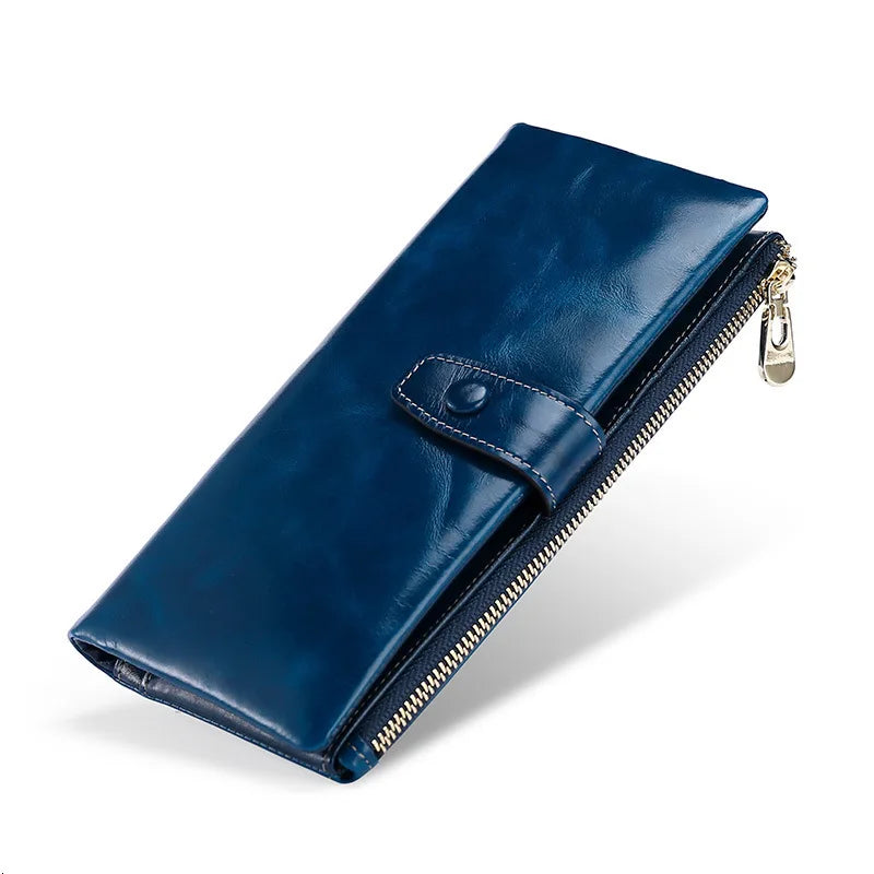 Genuine Leather Women Wallets Solid Purse Female Leather Long Womens Leather Wallet With Phone Case Coin Pokect  Cartera Mujer