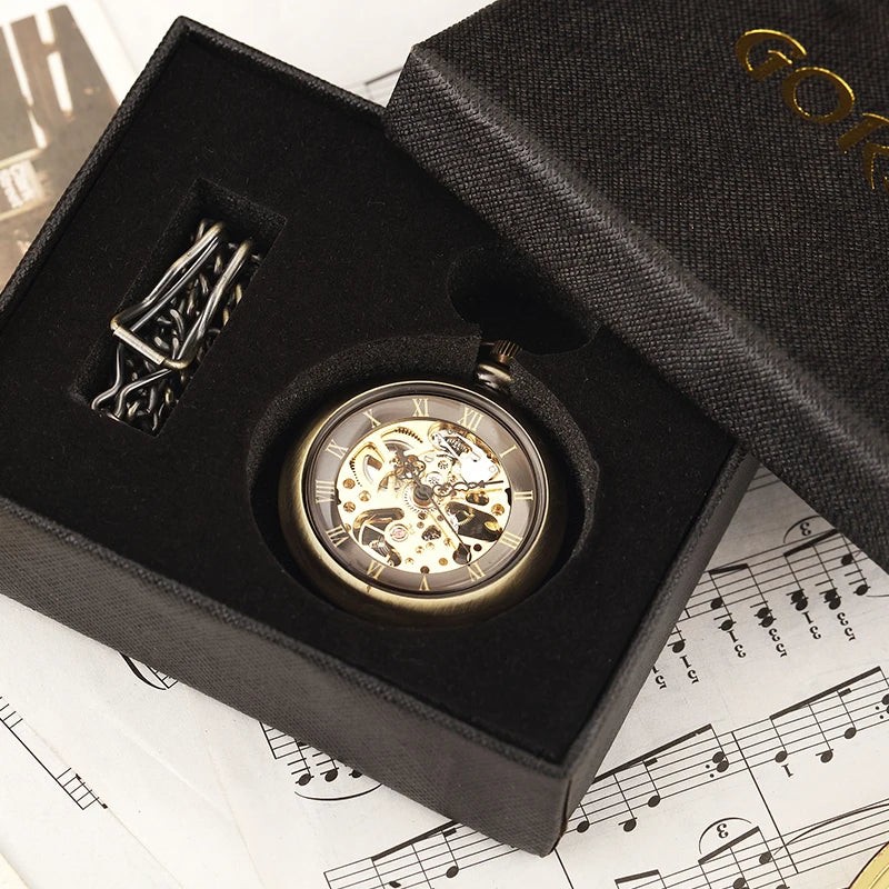 Luxury Retro Mechanical Pocket Watch Chain Skeleton Luxury Hand Winding Metal Fob Clock Relogio De Bolso Gifts For Men Woman