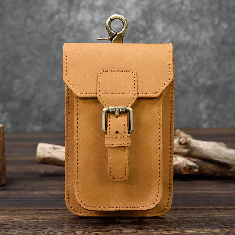 Luufan Leather Wait Bag For Men Travel Boy Belt Bag Vintage Brown Natural First Layer Cowhide Phone Waist Pack 2020
