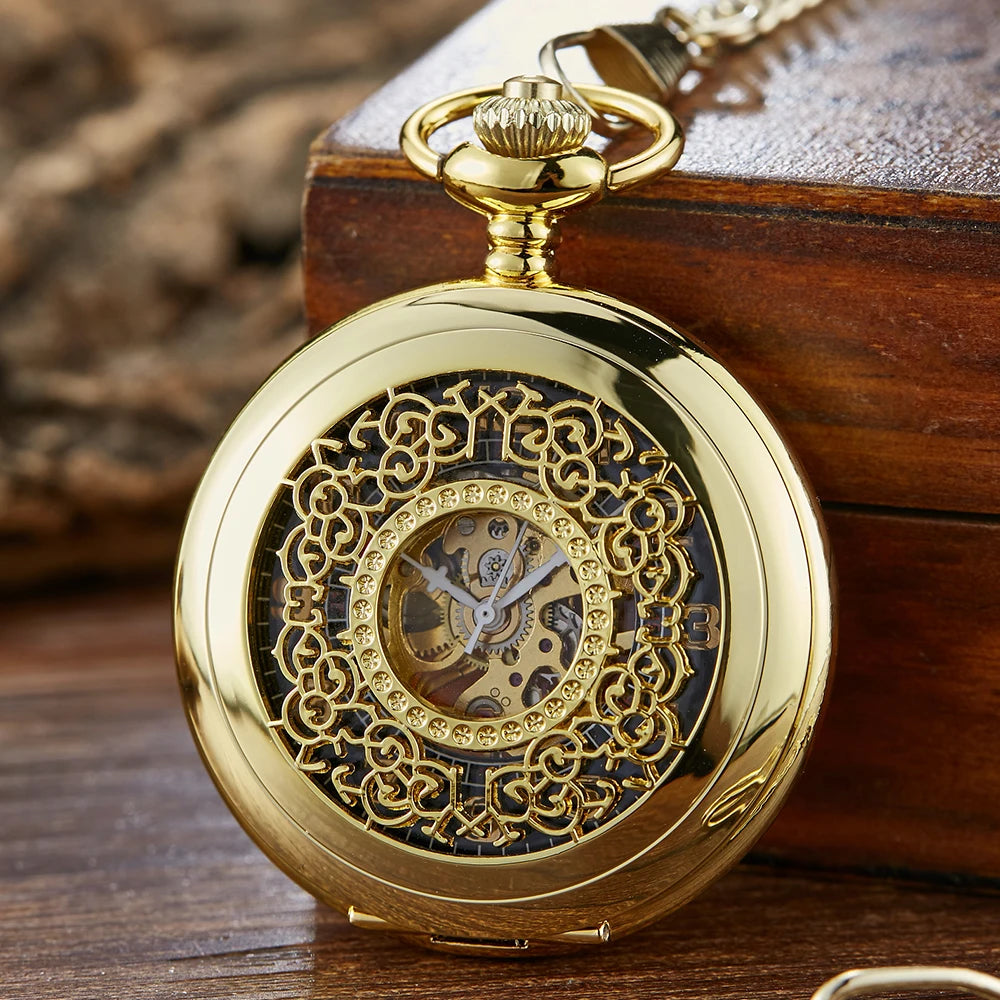 Luminous Hand Winding Mechanical Pocket Watch Pendant Bronze Classical Vintage Hollow Cover Analog for Men Watches Clock Gift