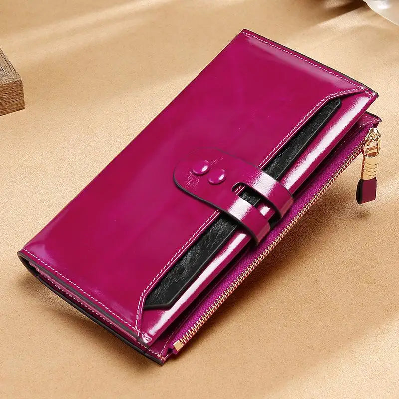 RFID Blocking Genuine Leather Women Wallet Long Lady Leather Purse Brand Design Luxury Oil Wax Leather Female Wallet Coin Purse