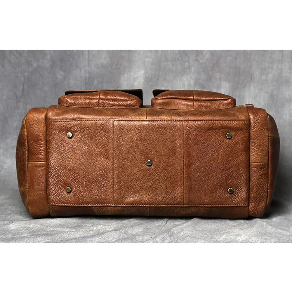ZRCX Vintage Men's Hand Luggage Bag Travel Bag Genuine Leather Large Capacity Single Shoulder Messenger For 14 Inch Laptop