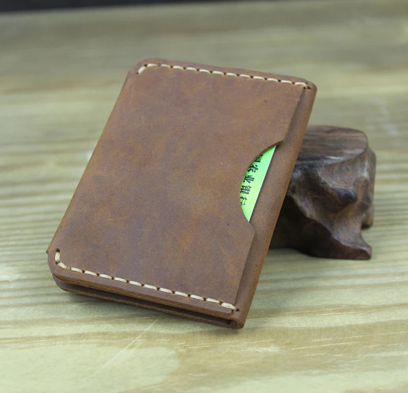 Handmade Vintage Crazy horse Genuine Leather card holder credit card wallet Leather small Purse Organizer business card Holder
