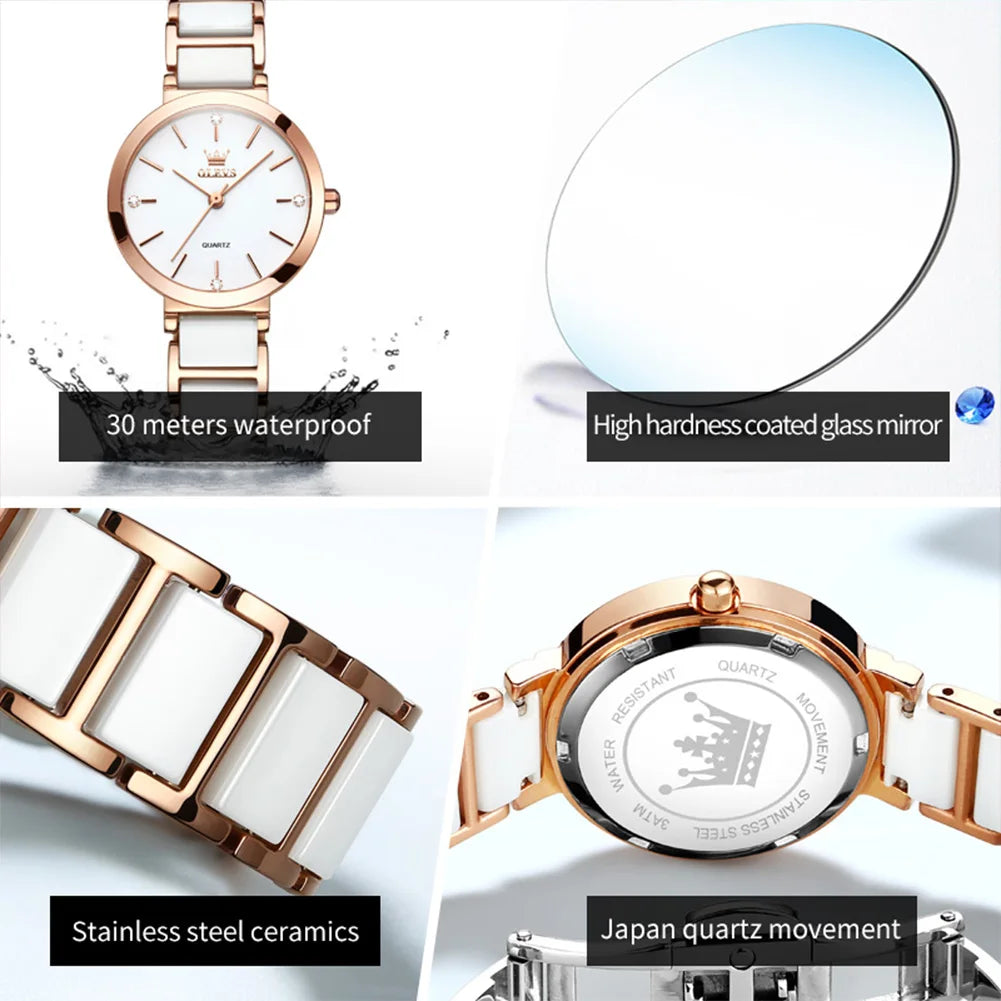 OLEVS Brand 5877 Japan Movement Fashionable Business Watch  Ladies Waterproof Ceramic Women's Watches Quartz Wrist Watch