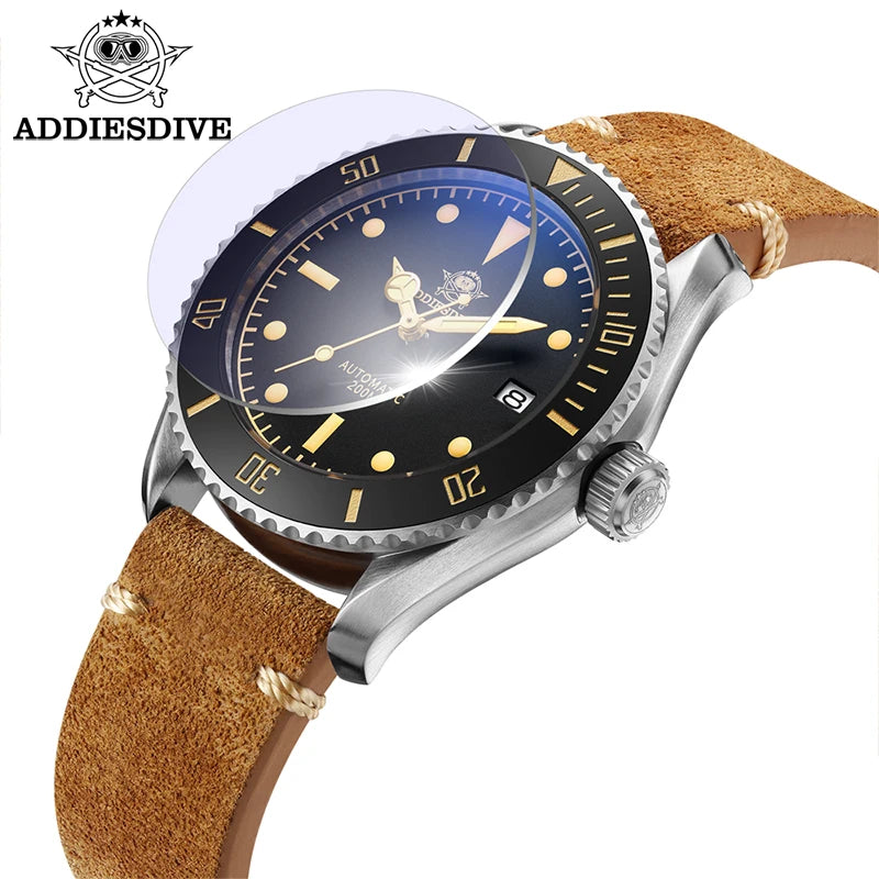 ADDIESDIVE 2101 Men's Automatic Watch NH35 Stainless Steel Wrist Watch Black Matte Dial Super Luminous 200m Diving Watches
