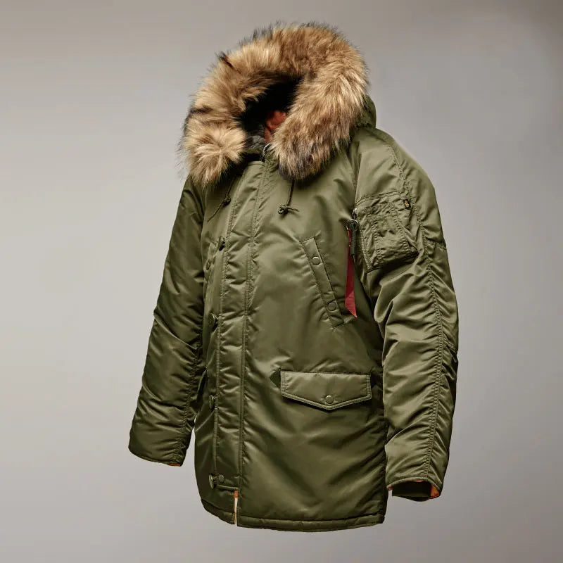 MGP Men's winter standard jacket classic n-3b parka for extreme cold weather waterproof removable faux fur around Hood