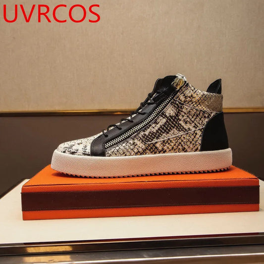 Snake Pattern Fashion Luxury Shoes Sneaker Flats Casual Mens Lace-Up Zipper Mixed Color Shoes Man 47 Size Zapatillas Hombre