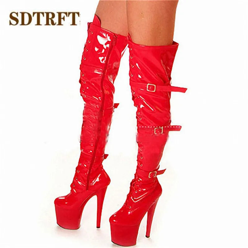 SDTRFT Brand 20cm Thin High Heels Over The Knee boots Platform unisex botas mujer ladies wedding Pumps women Buckle party shoes