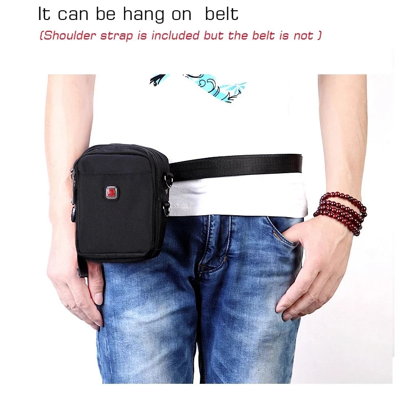 JANGEAR-Men's waist bag Swiss multi-function mobile phone bag large capacity vertical satchel belt wallet iPad tool storage bag