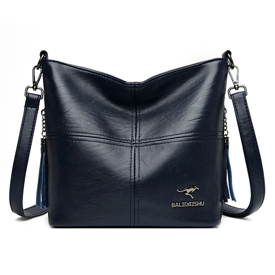 Female Shoulder Crossbody Bags for Women 2024 Ladies Soft High Quality Leather Luxury Kangaroo Brand Handbags Tassel Bucket Bag