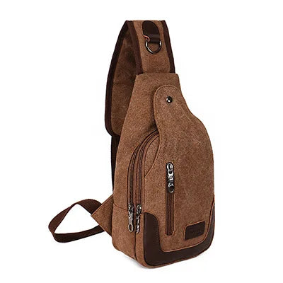 YoReAi  Men's Messenger Bag Outdoor Khaki Fashion Canvas Leather Satchel Sling   Cross Body  Chest Packs