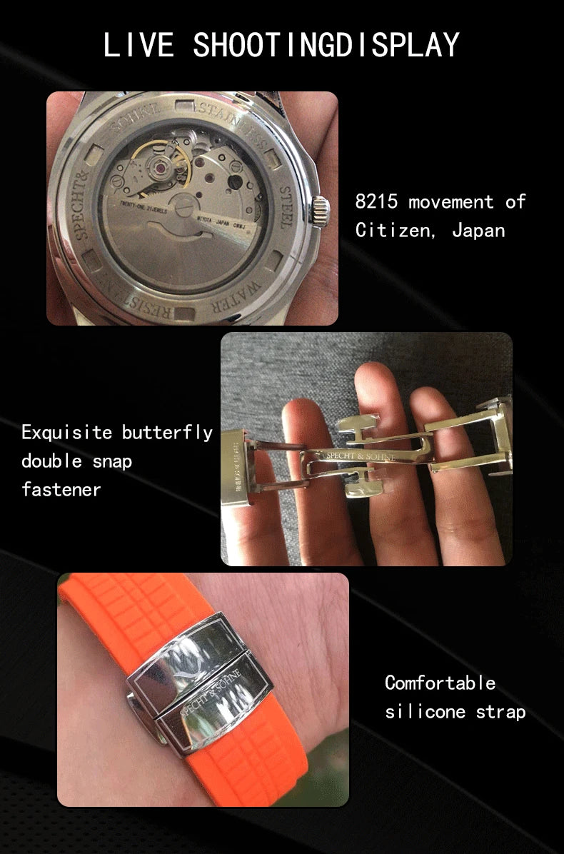 2025 Luxury Specht&Sohne Automatic Watches For Men Rubber Strap Miyota 8215 Movt Classic Sport Wrist Watch Relogio Masculino