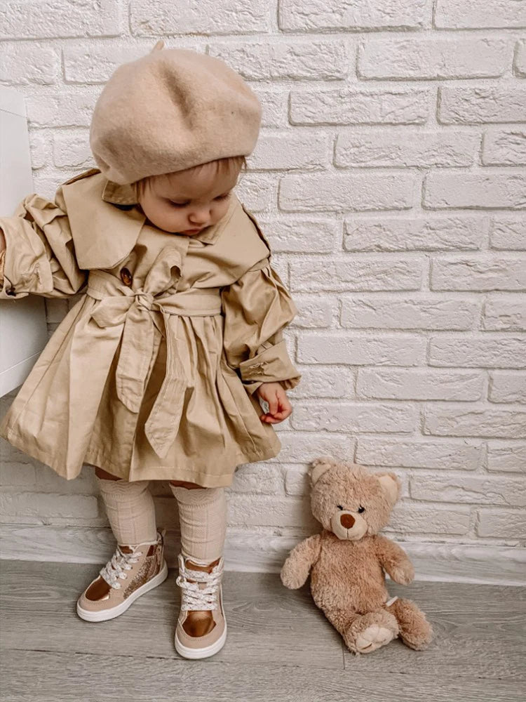 Fashion Baby Coat with Belt Cotton Autumn Spring Baby Girl Clothes Solid Color Infant Jacket Baby Girl Coat 2 Colors