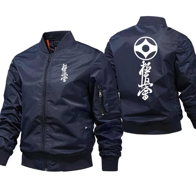 Kyokushin Karate Mens Bomber Jacket Military Motorcycle Jacket Flight Pilot Air Windbreaker Coat Thick Baseball Zipper Coats