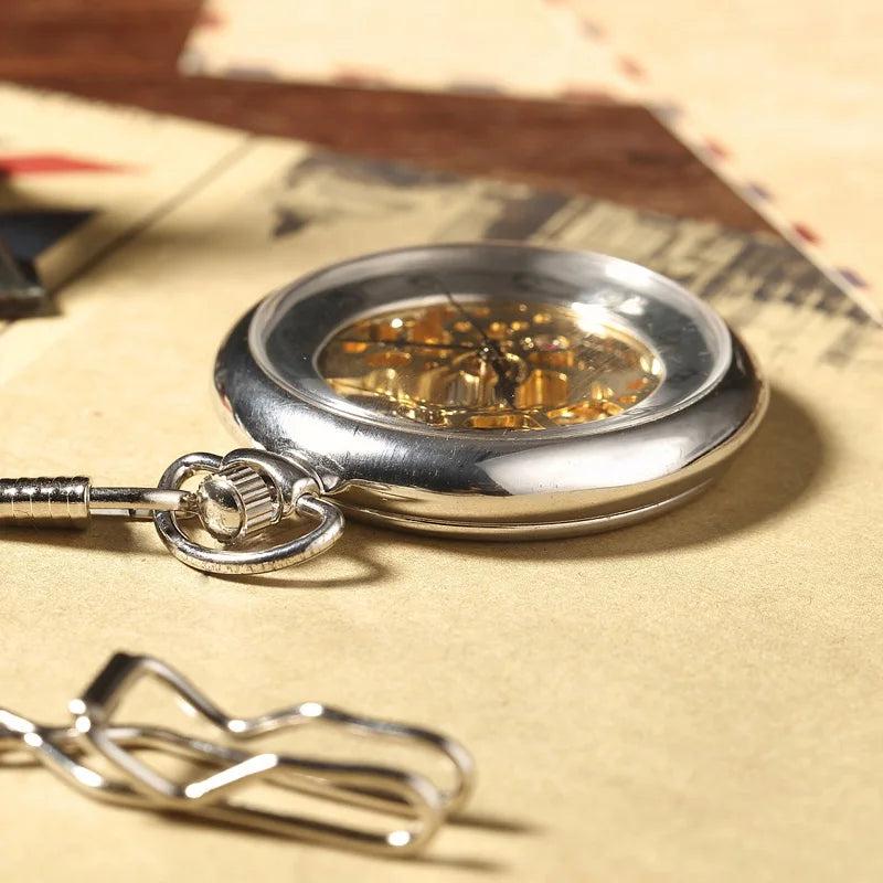 Luxury Retro Mechanical Pocket Watch Chain Skeleton Luxury Hand Winding Metal Fob Clock Relogio De Bolso Gifts For Men Woman
