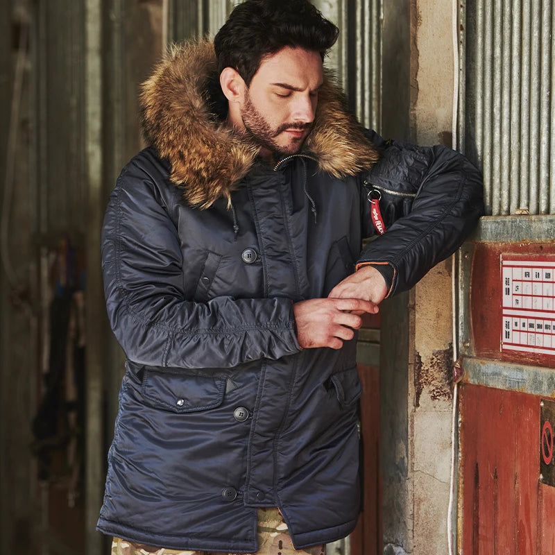 MGP Men's winter standard jacket classic n-3b parka for extreme cold weather waterproof removable faux fur around Hood
