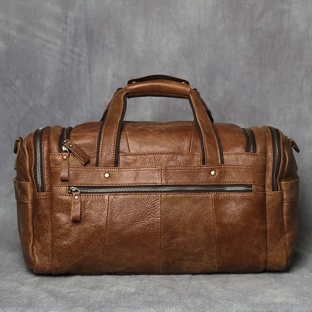 ZRCX Vintage Men's Hand Luggage Bag Travel Bag Genuine Leather Large Capacity Single Shoulder Messenger For 14 Inch Laptop