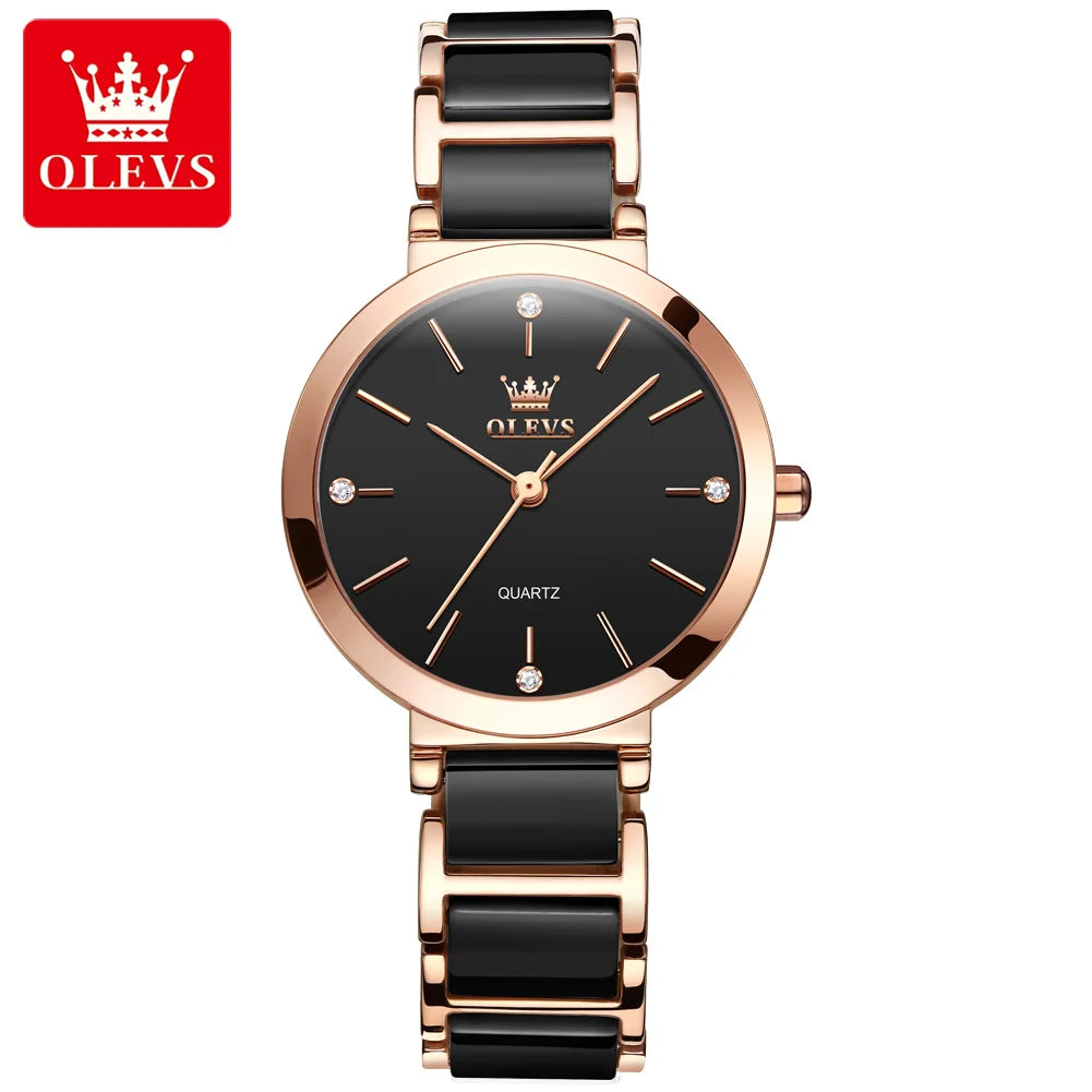 OLEVS Brand 5877 Japan Movement Fashionable Business Watch  Ladies Waterproof Ceramic Women's Watches Quartz Wrist Watch