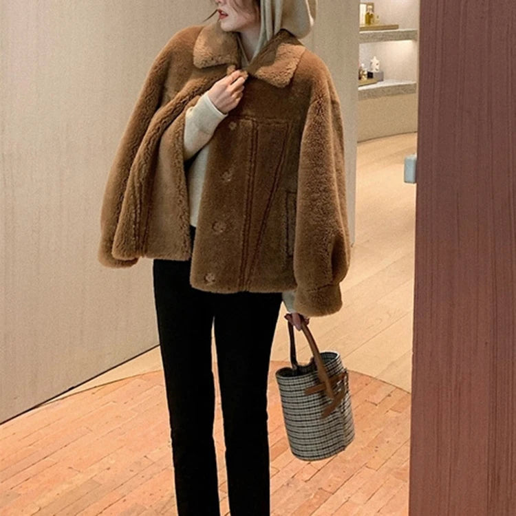 100% Wool Coat 2024 Autumn Winter Women Solid Lamb Fur Jacket Mujer One Fur Thick Warm Korean Sheep Shearing Short Manteau Femme