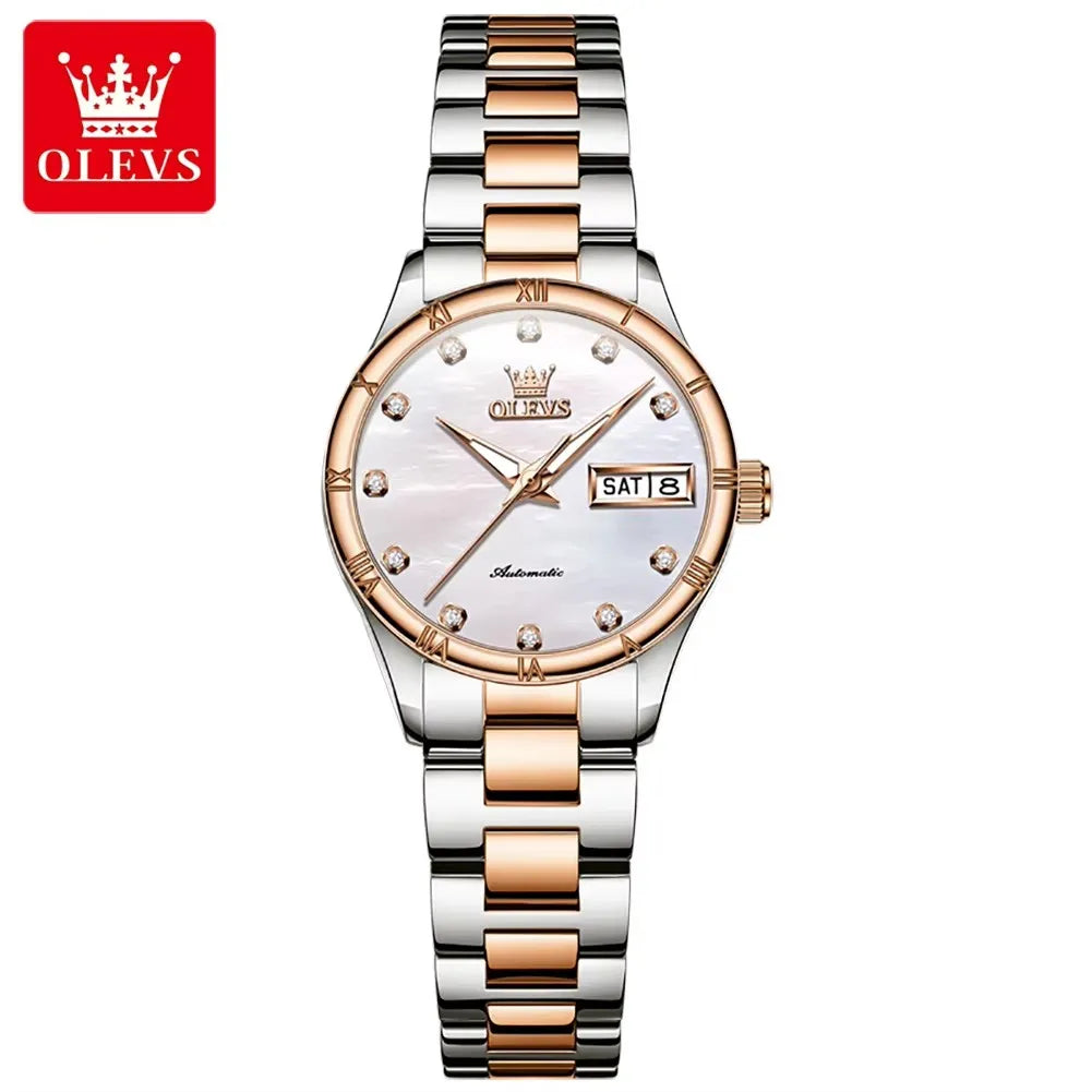 OLEVS 7030 Luminous Hands Diamond Watch Date Display Complete Calendar Function Automatic Mechanical Women's Watches for Ladies