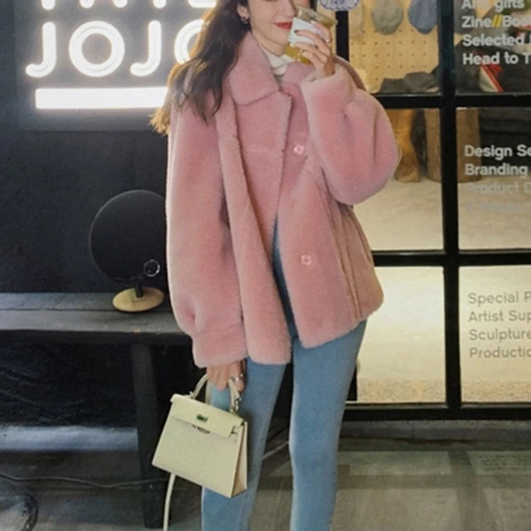 100% Wool Coat 2024 Autumn Winter Women Solid Lamb Fur Jacket Mujer One Fur Thick Warm Korean Sheep Shearing Short Manteau Femme