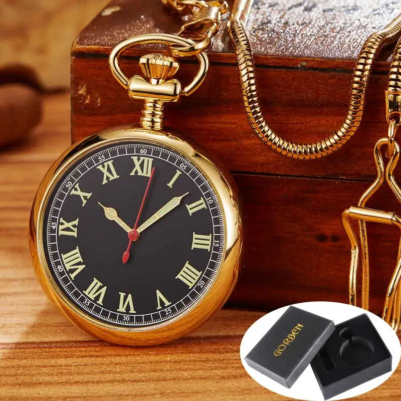100% Hand-wind Luxury Mechanical Pocket Watch Luminous Skeleton Golden Men Women Fob Chain Clock Antique Pocket Watch Collection
