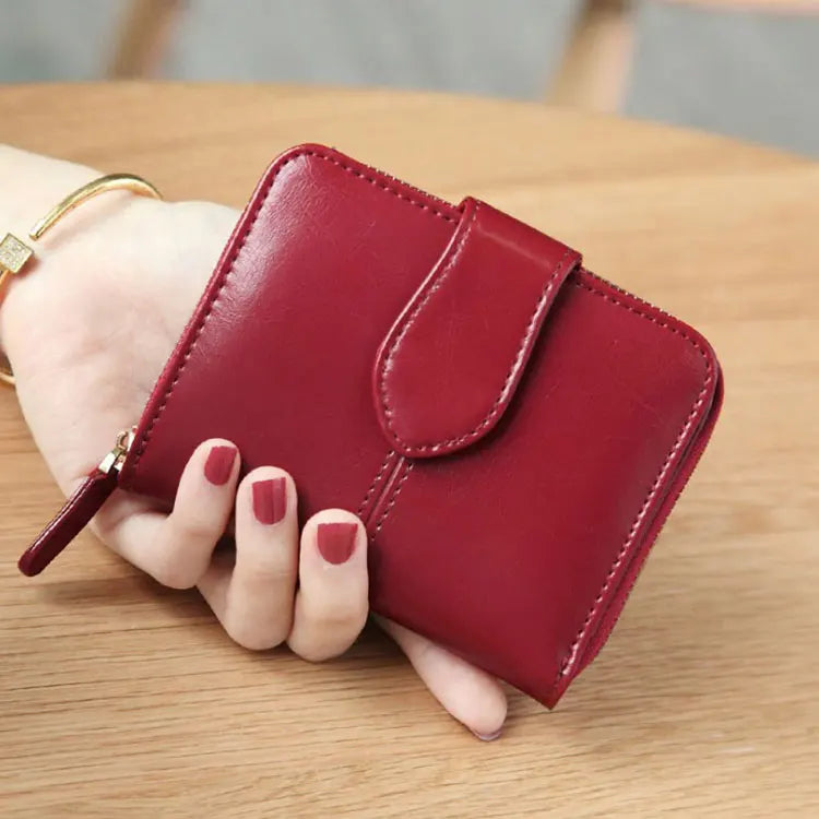Billfold Oil Wax Genuine Leather Wallets Women Short Mini Clutch Purse Soild Coin Pocket Credit Card Holder Cowhide Bag