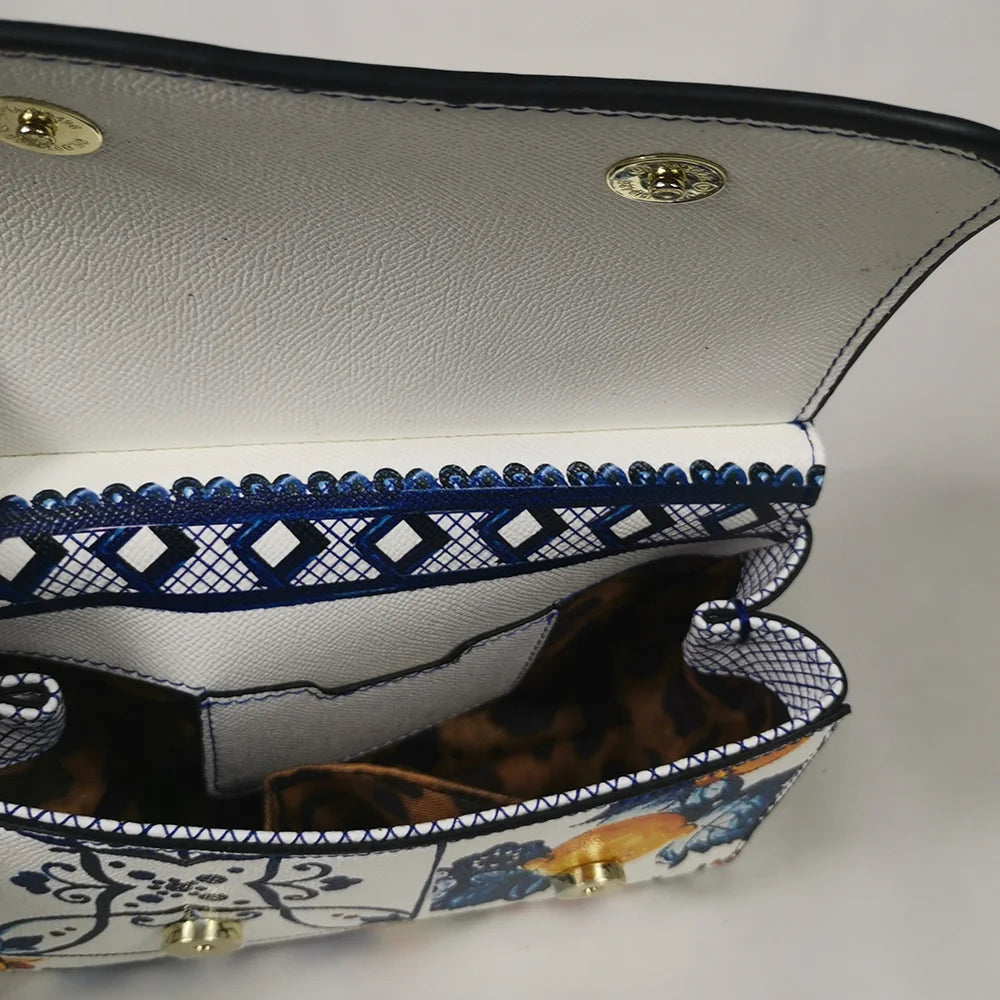 Women's Handbags Women's Shoulder Bags Handbags Leather Women's Messenger Bag Designer Lemon White Flowers