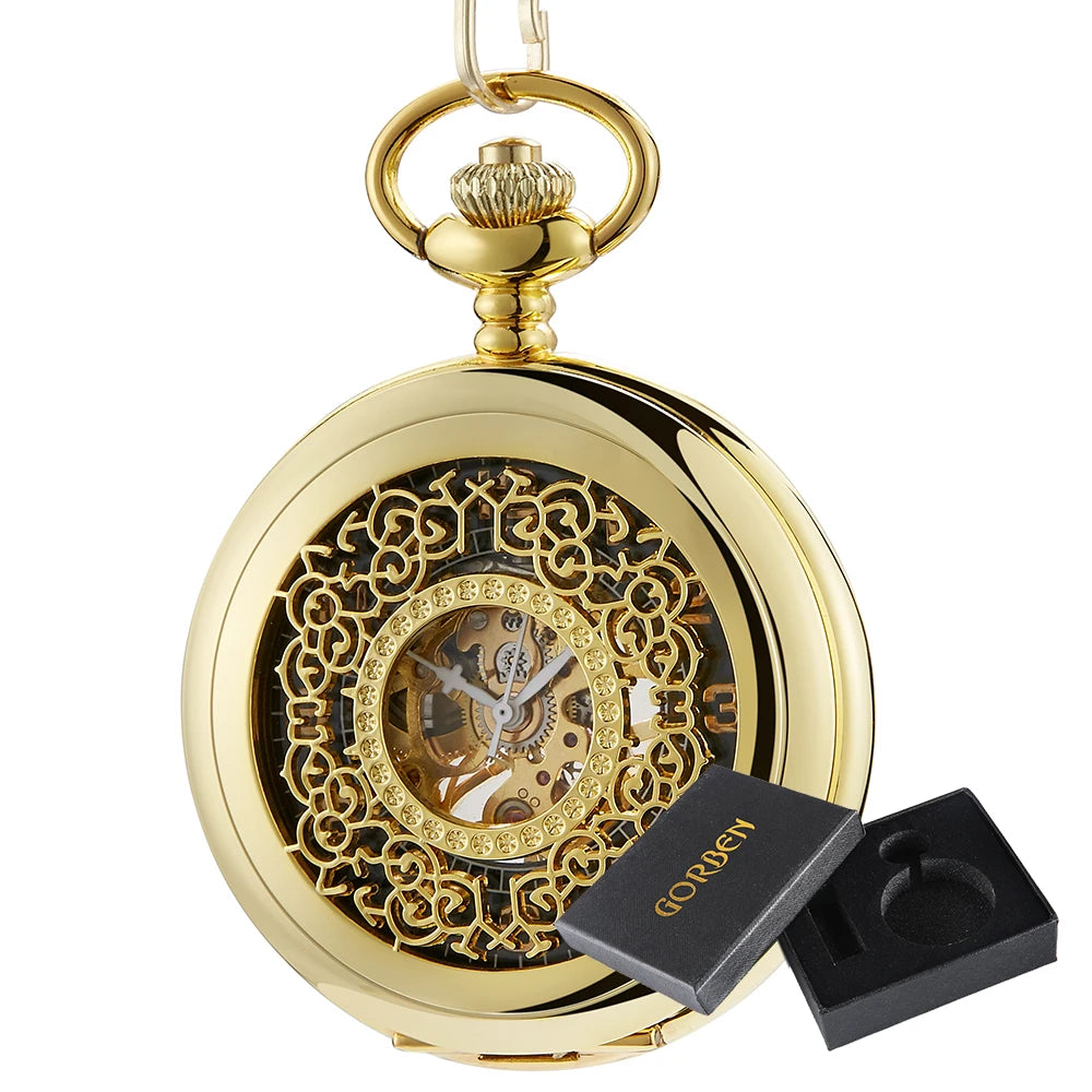 Luminous Hand Winding Mechanical Pocket Watch Pendant Bronze Classical Vintage Hollow Cover Analog for Men Watches Clock Gift