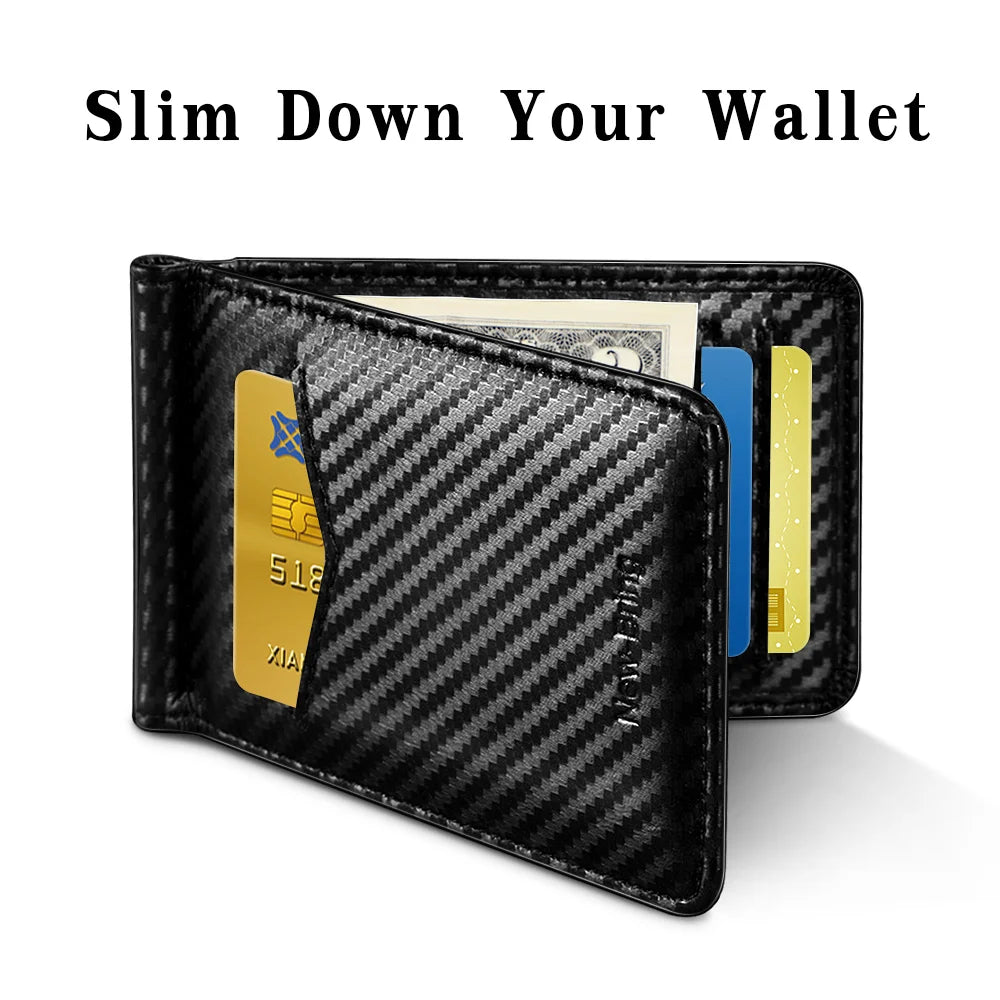NewBring Black Carbon FIber-Look Money Clip RFID Blocking Driver License ID Cash