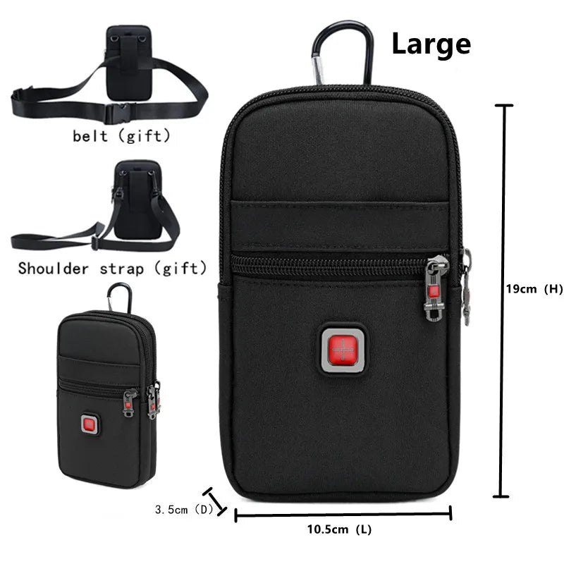 JANGEAR Men's Mobile Phone Pockets Small Shoulder Bag 6 Inch -7 Inch Mobile Phone Bag Multi-Function Wear Belt Vertical Backpack