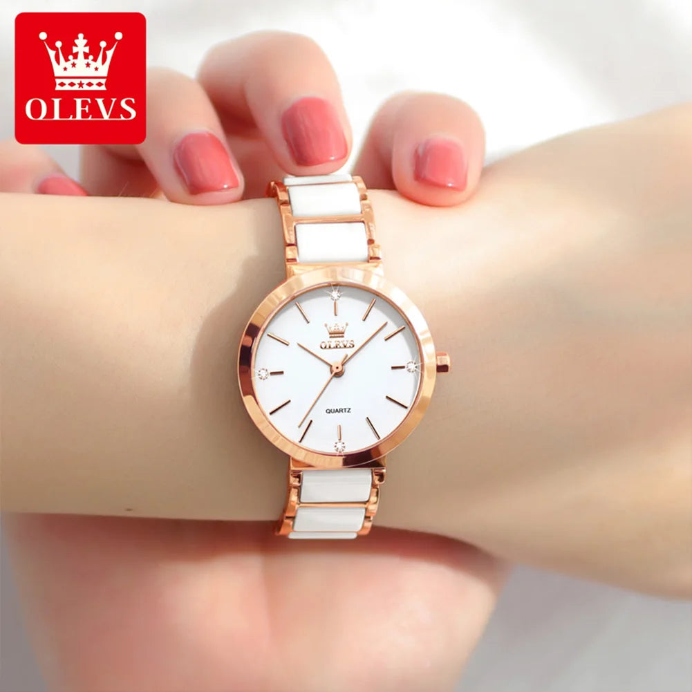 OLEVS Brand 5877 Japan Movement Fashionable Business Watch Ladies Waterproof Ceramic Women's Watches Quartz Wrist Watch