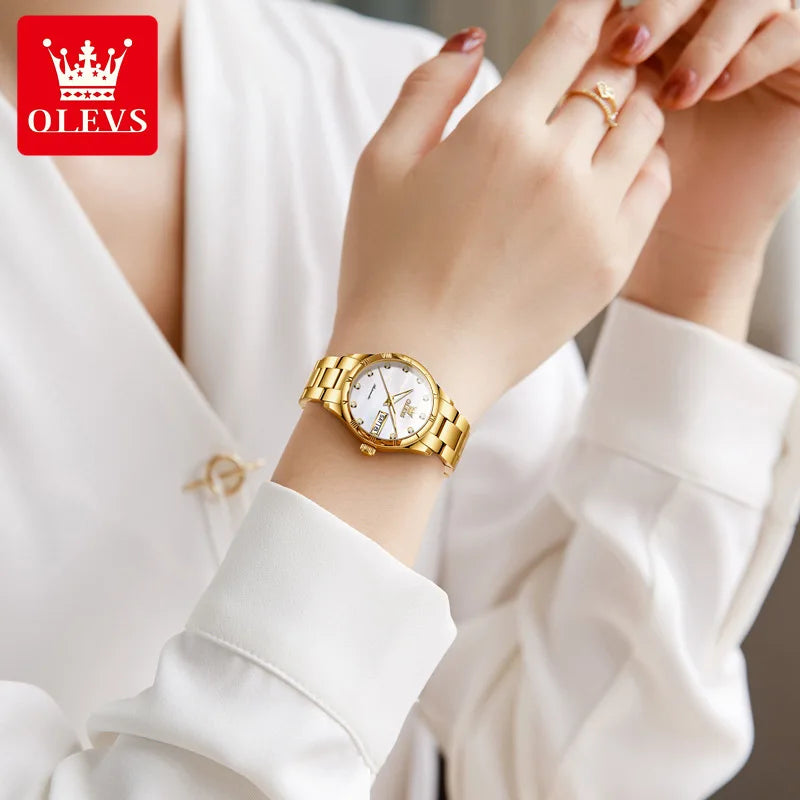 OLEVS 7030 Luminous Hands Diamond Watch Date Display Complete Calendar Function Automatic Mechanical Women's Watches for Ladies
