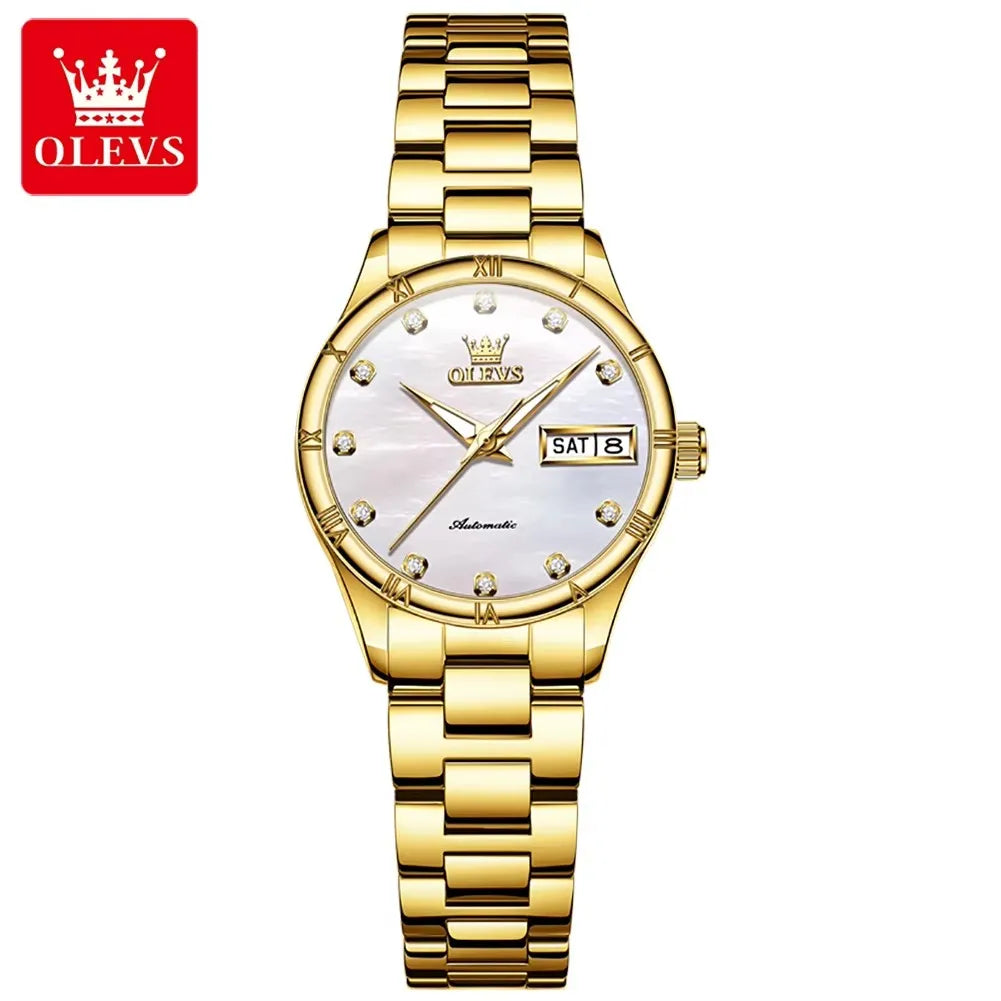 OLEVS 7030 Luminous Hands Diamond Watch Date Display Complete Calendar Function Automatic Mechanical Women's Watches for Ladies