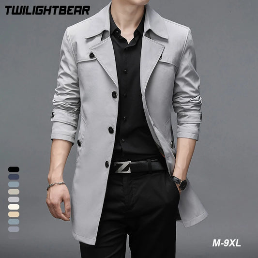 Oversized Classic Men's Trench Coat 8XL Windbreaker Solid Slim Fat Business Casual Long Trenchs Men Clothing Overcoat A5F8906