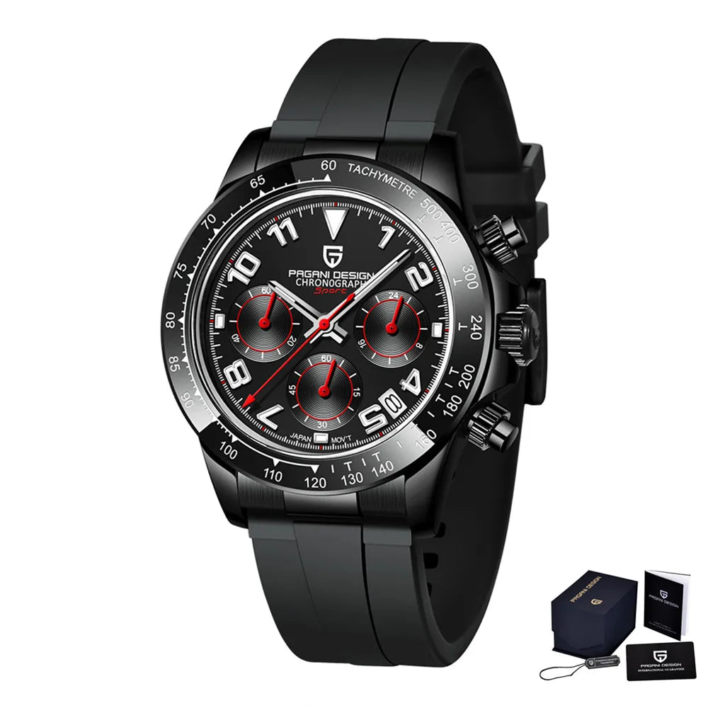 PAGANI DESIGN Luxury Brand Rubber Quartz Chronograph Watch Men Japan VK63 Movt Sapphire Glass Waterproof Clock Reloj Hombre