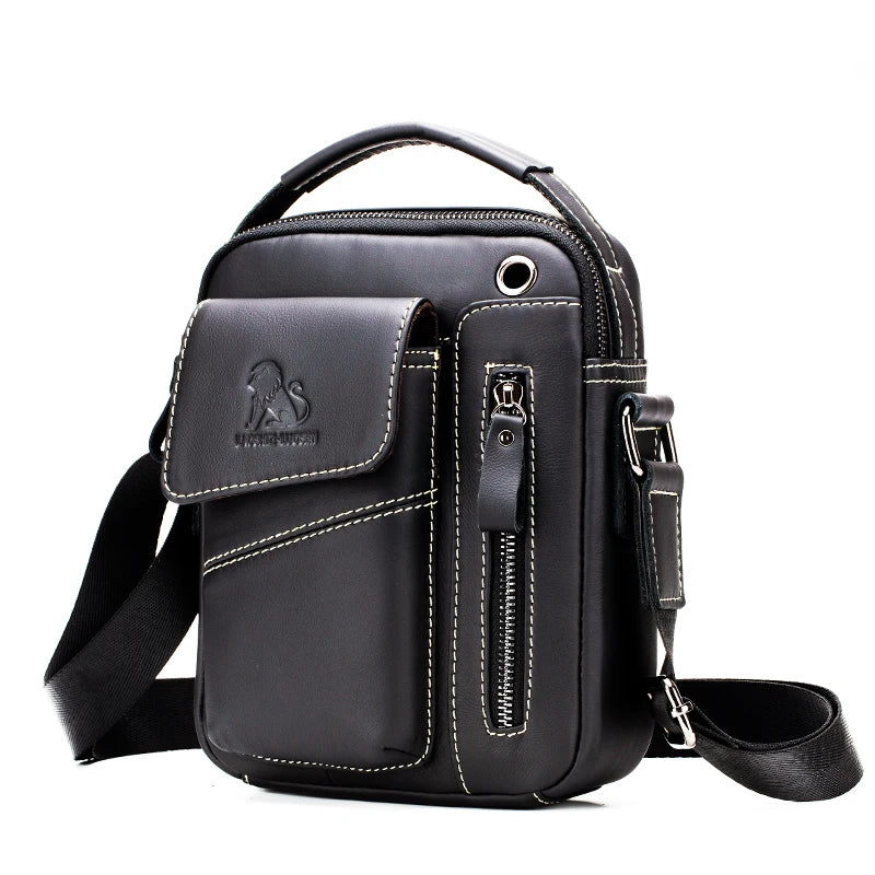 Men's leather shoulder bag, multifunctional and high-capacity cowhide crossbody bag, handbag