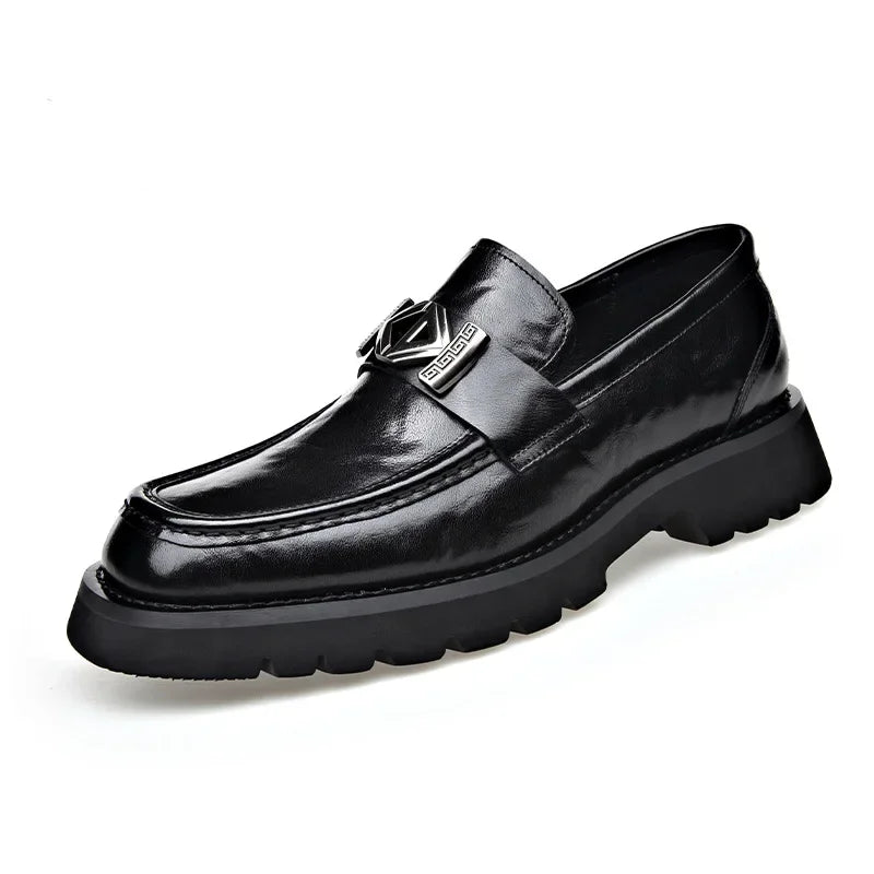 2025 Spring Autumn Fashion Slip-on Thick Sole Leather Male Loafers Designer New British Style Retro Men's Dress Shoes