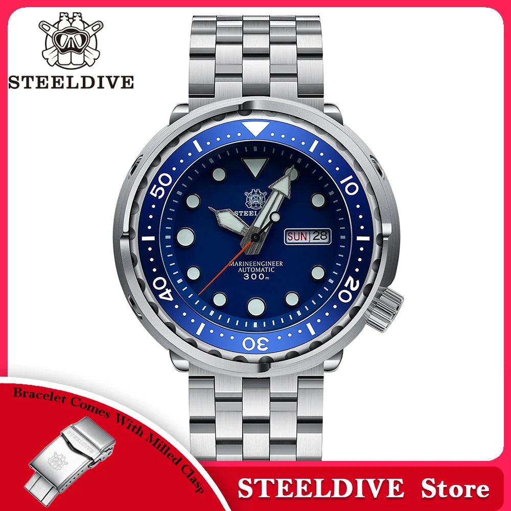 STEELDIVE Top Brand Day Function 47.5mm 300M Waterproof Sapphire Glass Ceramic Bezel NH36 Automatic Dive Can Tuna Watch for Men