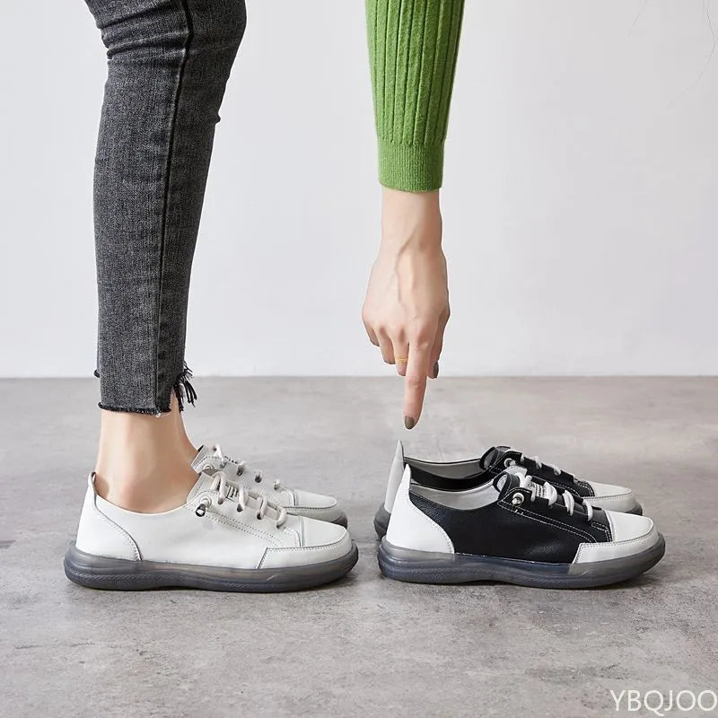 Genuine Leather Women's Flat Sneakers Large Size 35-41 Autumn Vulcanized Shoes Ladies Casual Shoes Comfortable Flats