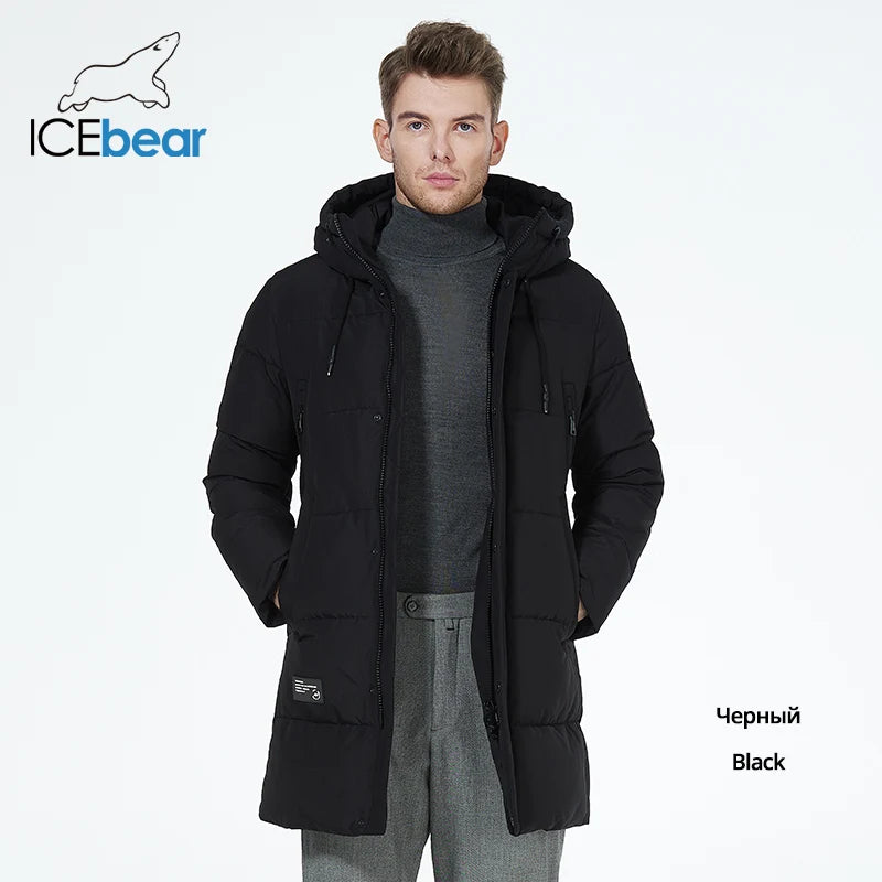 ICEbear 2023 winter  men's clothing thicken warm men's jacket hooded men's mid-length  coat fashionable cotton jacket MWD3061D