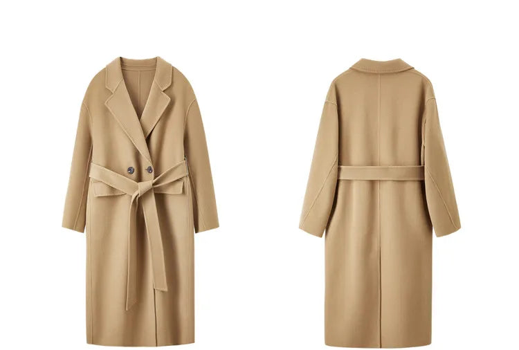 SENTUBILA 100% Woolen Long Coat For Women 2025 Winter Thick Straight Belted Mid-length Warm High Quality Outerwear W44O56770X