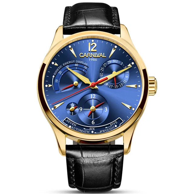 CARNIVAL Kinetic Energy Dual Time Display Mechanical Watches Men Top Luxury Brand Sports Automatic Waterproof Men Watch Reloj