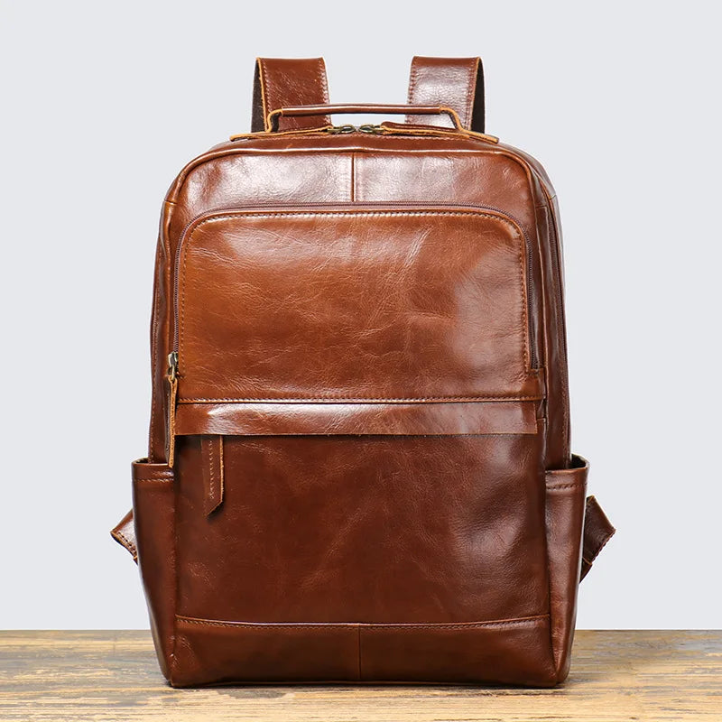 YETTIES Retro New Style Top Layer Cowhide Men's Travel Backpack Women's Genuine Leather Computer Backpack Large Capacity Handbag