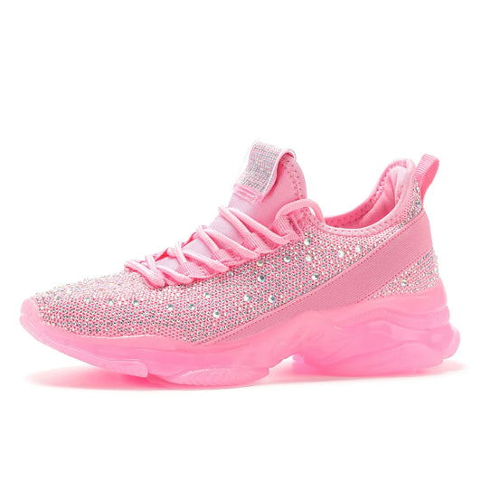 Women's Rhinestone Mesh Slip On Walking Shoes Fashion Breathable Spakle Glitter Sneaker