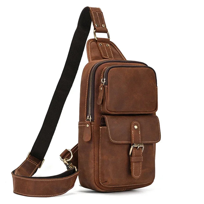 Luxury Male Chest Bags Genuine Leather Crossbody Bag Men Sling Chest Pack for Men Chest Bag Leather casual men one shoulder bag