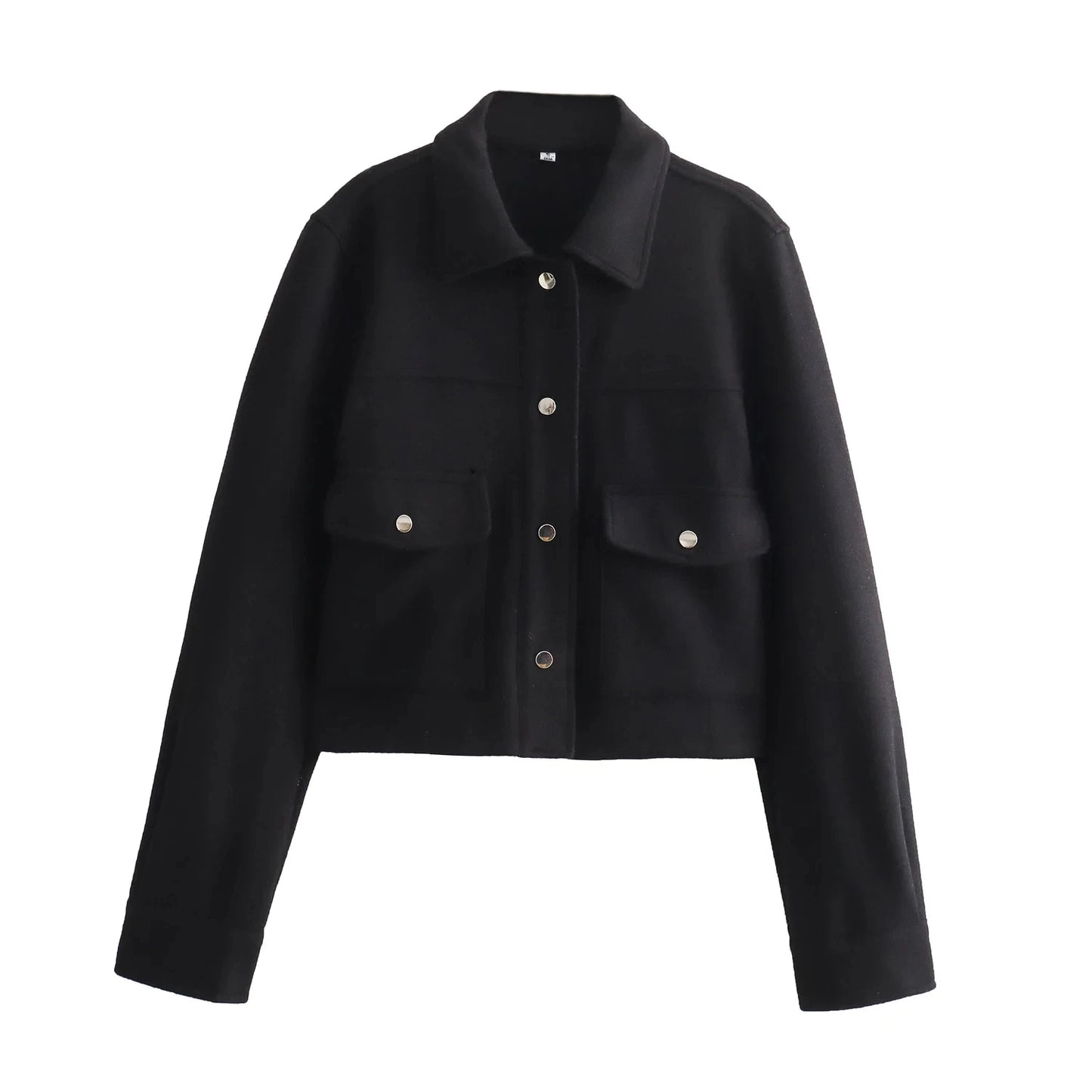 TRAFZA Women Fashion Elegant Khaki Long Sleeve Slim Cropped Coat Female Casual Loose Chic Tops With Buttons Pocket Streetwear