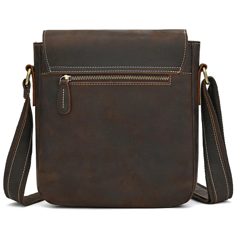 Men's Vintage Genuine Leather iPad Messenger Bag Thick Cow Leather Shoulder Bag Small Casual Crossbody Bag Cowhide Briefcase